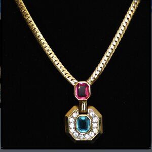 Nina Ricci 1970's Necklace With Clear & Coloured Stones - Signed